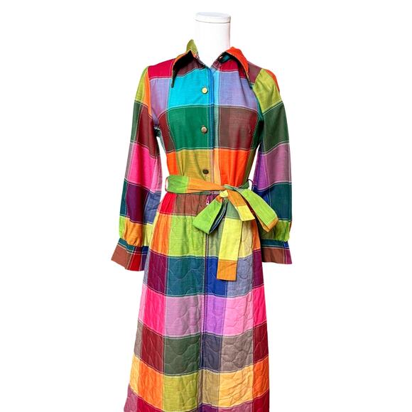 Nova Loungewear 1970s Vintage Dress Coat Quilted Skirt Size Fit S Long Sleeves - Picture 14 of 14